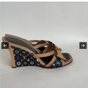 Louis Vuitton Murakami Bow Wedge Sandals Black Monogram Multicolore 40